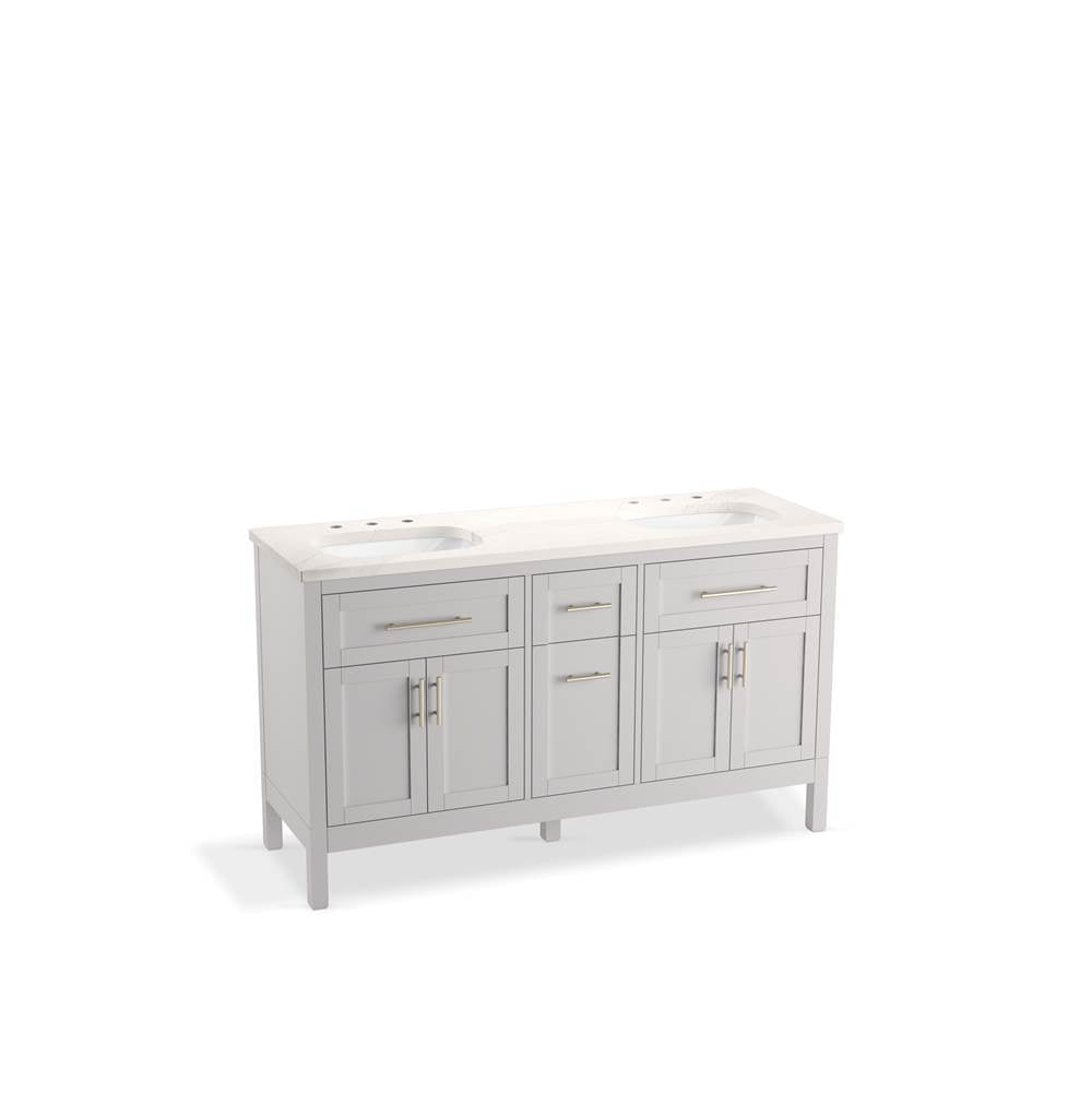 Kohler - HadronE 60'' bathroom vanity cabinet with sinks and quartz top - Atmos Grey