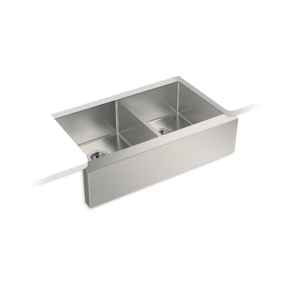 Strive 35-1/2'' undermount double-bowl farmhouse kitchen sink with accessories