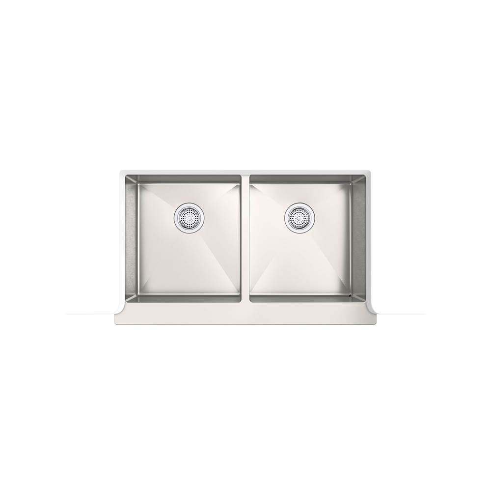 Strive 35-1/2'' undermount double-bowl farmhouse kitchen sink with accessories
