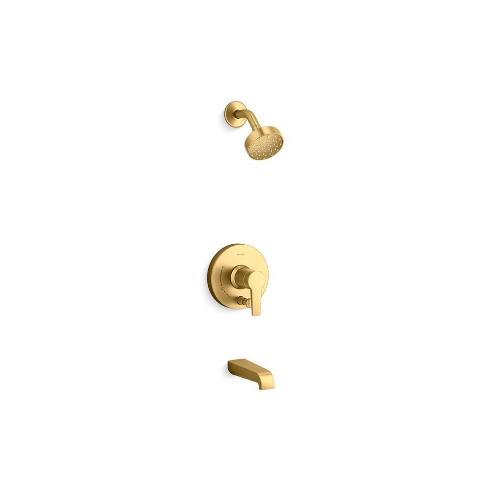 Kohler - Pitch Rite-Temp bath and shower trim kit with push-button diverter and lever handle, 2.5 gpm - Vibrant Brushed Moderne Brass
