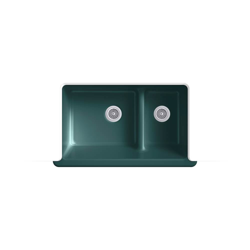 Whitehaven Smart Divide 35-1/2'' undermount double-bowl farmhouse kitchen sink with short apron