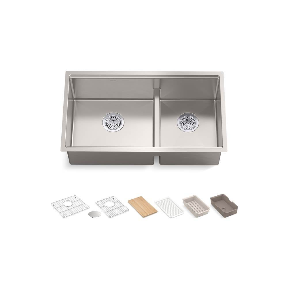 Kohler - Strive 32'' undermount double-bowl workstation kitchen sink - Stainless Steel