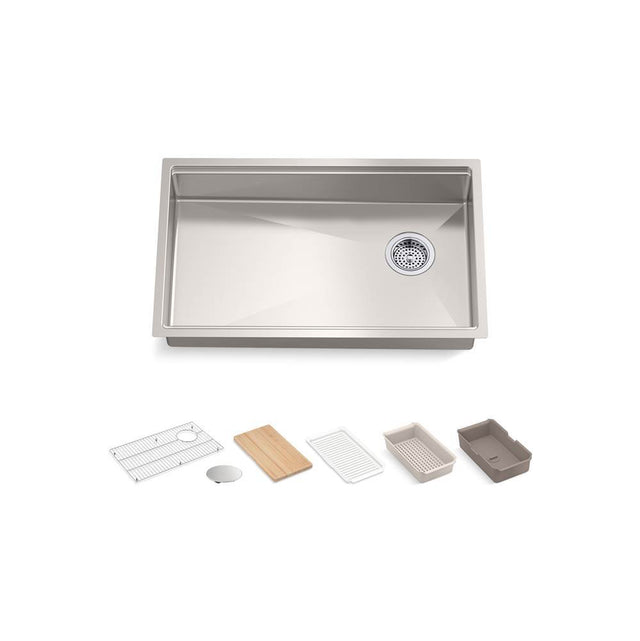 Kohler - Strive 29'' undermount single-bowl workstation kitchen sink - Stainless Steel