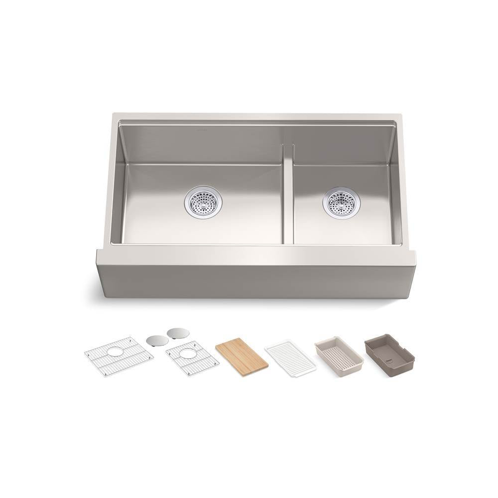 Kohler - Strive 35-1/2'' undermount double-bowl farmhouse workstation kitchen sink - Stainless Steel