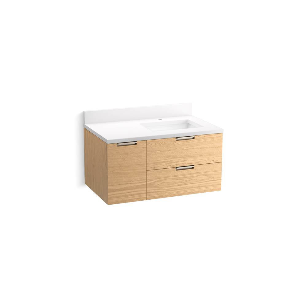 Kohler - MaxstowE 36'' wall-hung bathroom vanity cabinet with sink and quartz top - Light Oak