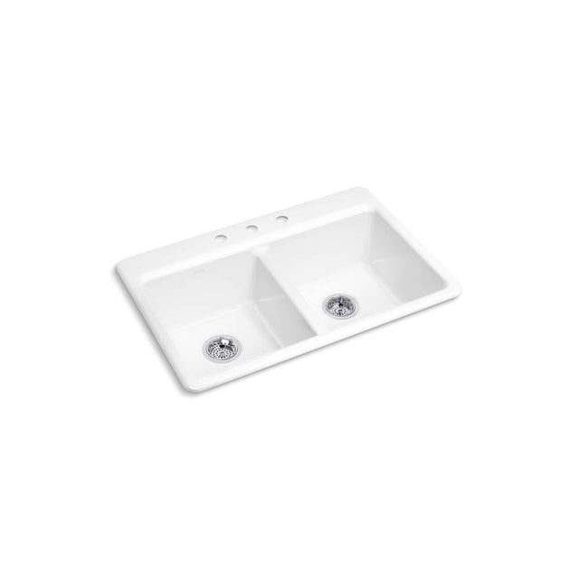 Kohler - Riverby 33'' top-mount double-bowl kitchen sink - White