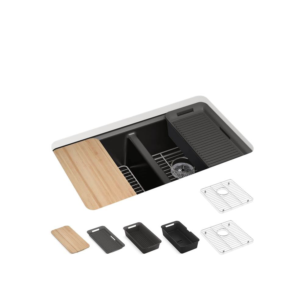 Kohler - Riverby 33'' undermount double-bowl workstation kitchen sink - Black