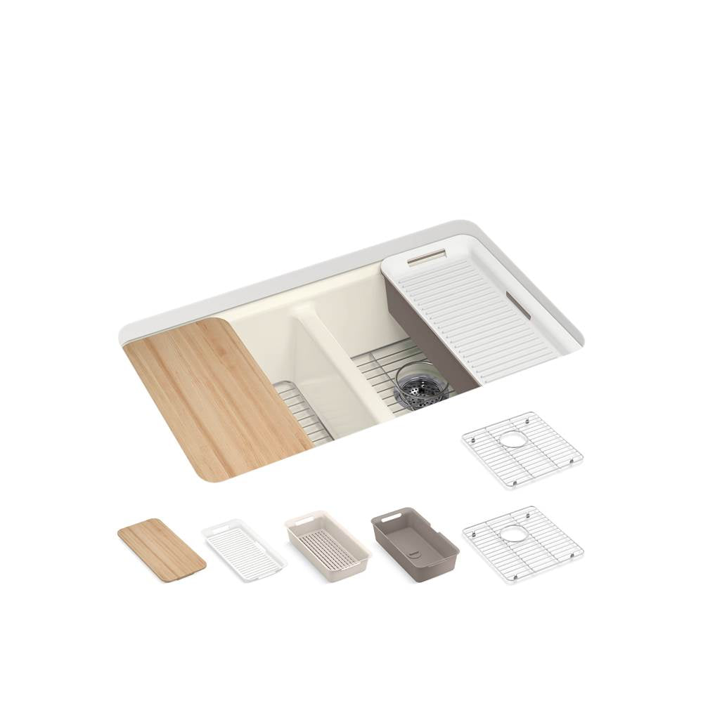 Kohler - Riverby 33'' undermount double-bowl workstation kitchen sink - Biscuit