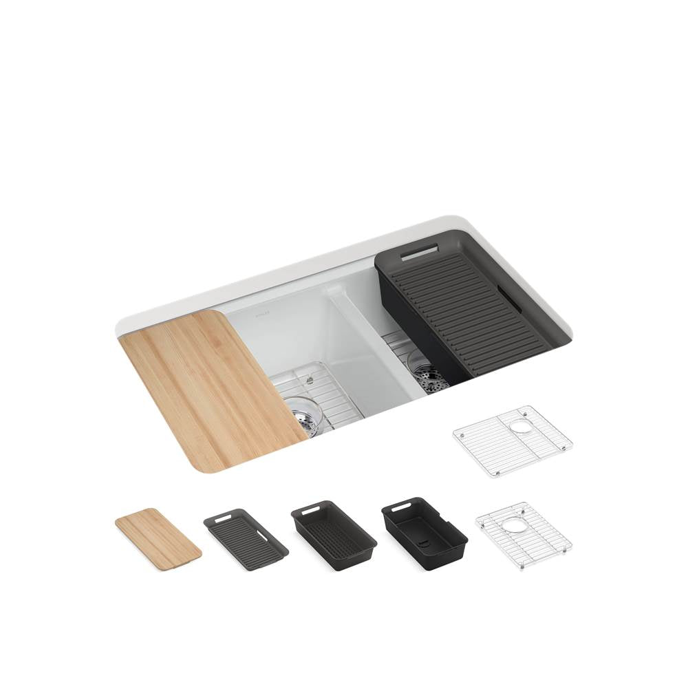 Kohler - Riverby 33'' undermount double-bowl workstation kitchen sink - Ice Grey