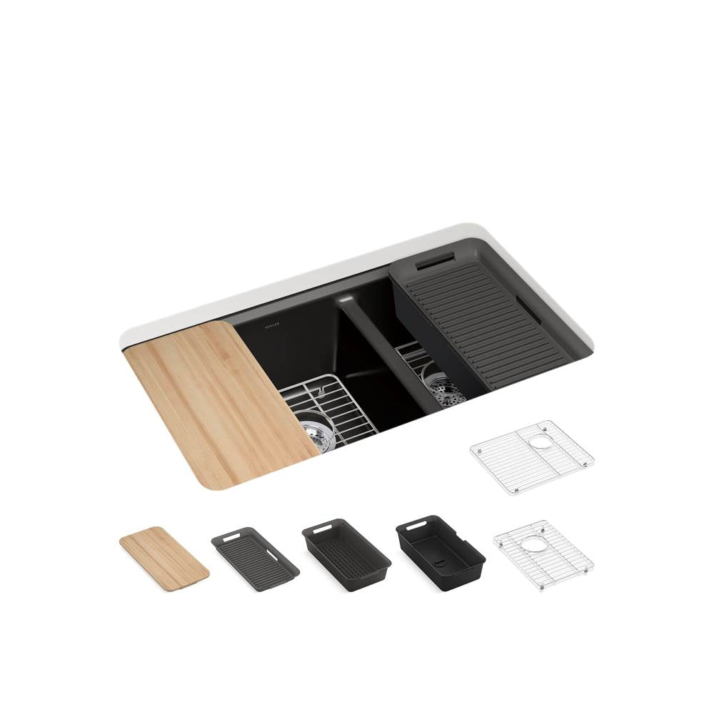 Kohler - Riverby 33'' undermount double-bowl workstation kitchen sink - Black