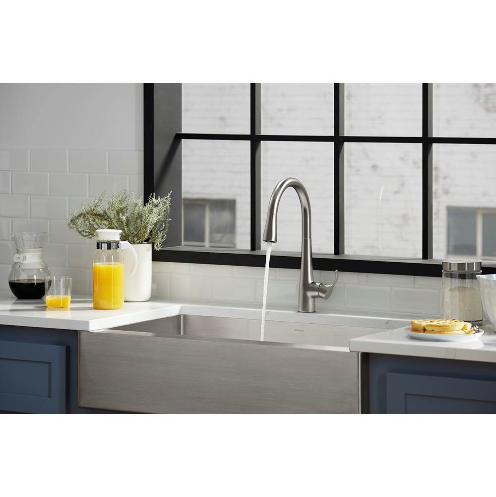Simplice Touchless pull-down kitchen sink faucet with three-function sprayhead