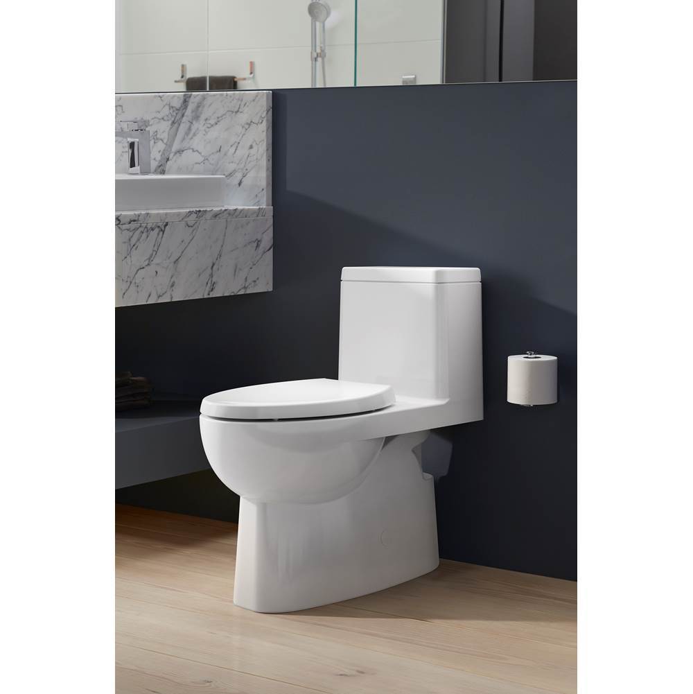 Reach One-piece compact elongated toilet with skirted trapway, 1.28 gpf