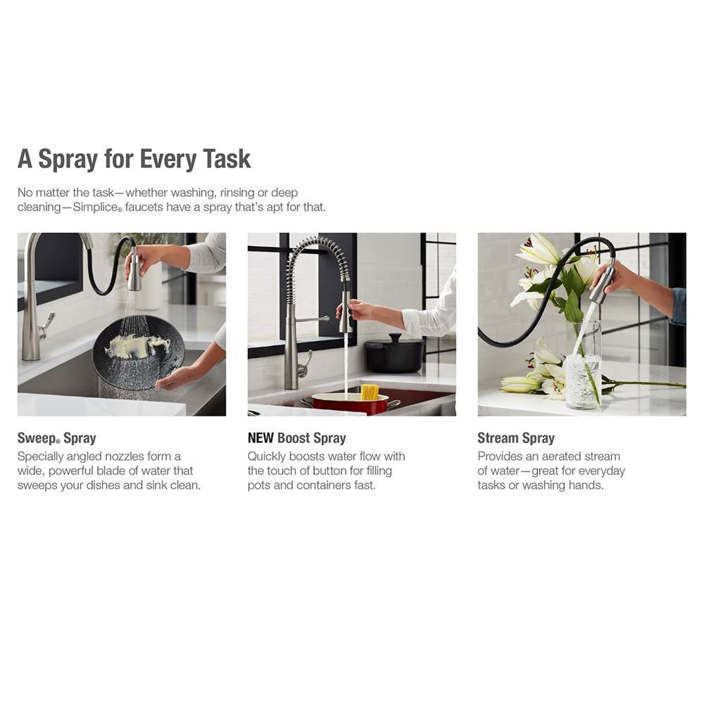 Simplice Semi-professional kitchen sink faucet with three-function sprayhead