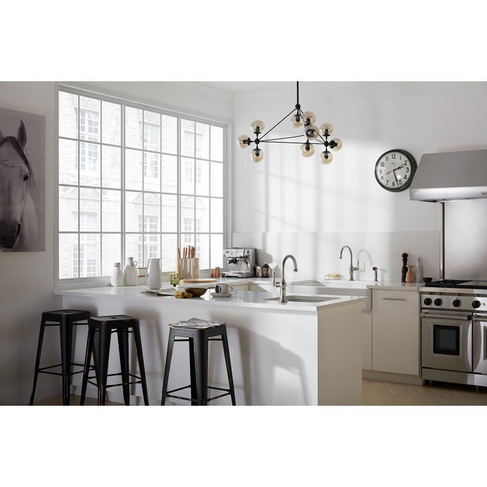 Artifacts Single-handle kitchen sink faucet with two-function sprayhead