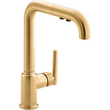 Kohler - Purist Pull-out kitchen sink faucet with three-function sprayhead - Vibrant Brushed Moderne Brass