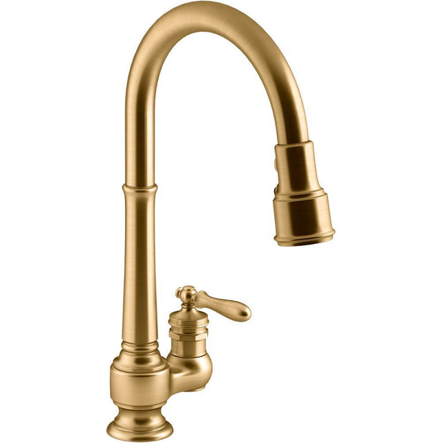 Kohler - Artifacts Pull-down kitchen sink faucet with three-function sprayhead - Vibrant Brushed Moderne Brass