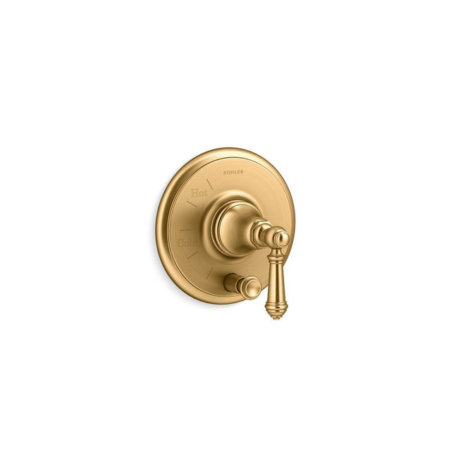 Kohler - Artifacts Rite-Temp valve trim with push-button diverter and lever handle - Vibrant Brushed Moderne Brass