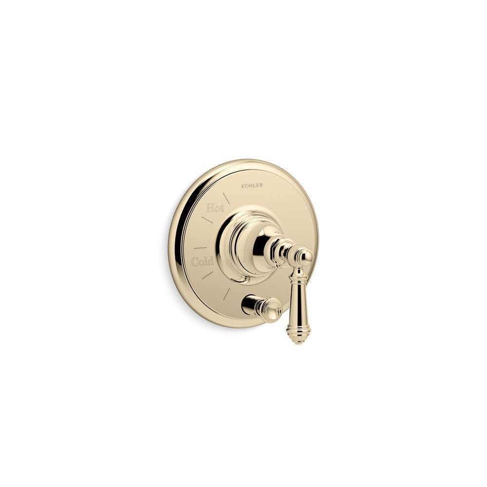 Kohler - Artifacts Rite-Temp valve trim with push-button diverter and lever handle - Vibrant French Gold