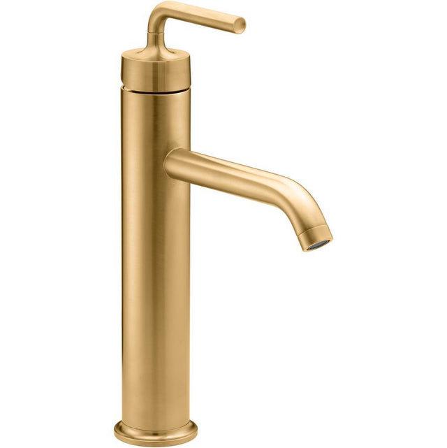 Kohler - Purist Tall single-handle bathroom sink faucet with Lever handle, 1.2 gpm - Vibrant Brushed Moderne Brass