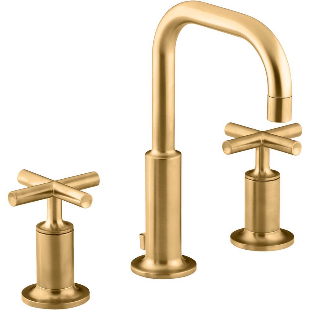 Kohler - Purist Widespread bathroom sink faucet with Cross handles, 1.2 gpm - Vibrant Brushed Moderne Brass