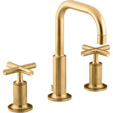 Kohler - Purist Widespread bathroom sink faucet with Cross handles, 1.2 gpm - Vibrant Brushed Moderne Brass