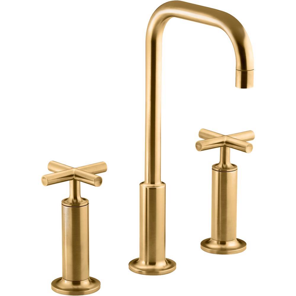 Kohler - Purist Widespread bathroom sink faucet with Cross handles, 1.2 gpm - Vibrant Brushed Moderne Brass