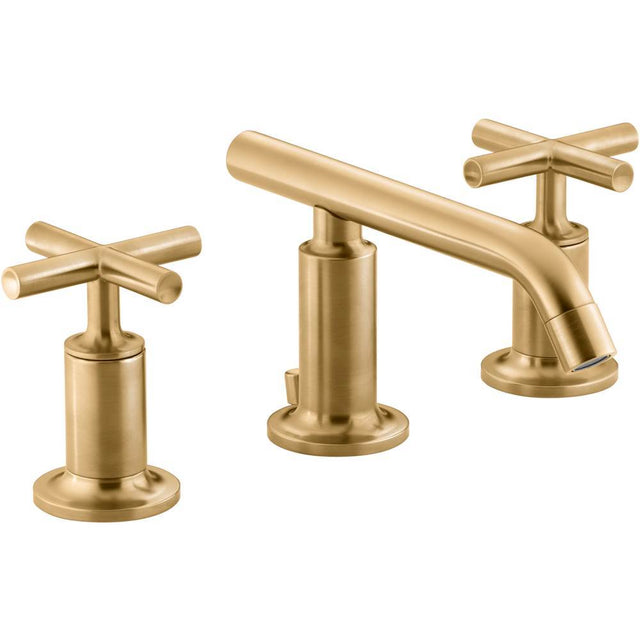 Kohler - Purist Widespread bathroom sink faucet with Cross handles, 1.2 gpm - Vibrant Brushed Moderne Brass