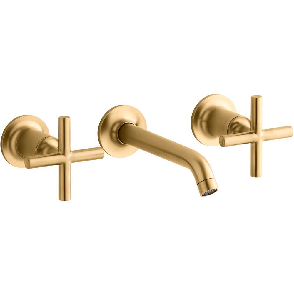 Kohler - Purist Wall-mount bathroom sink faucet trim with Cross handles, 1.2 gpm - Vibrant Brushed Moderne Brass