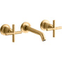 Kohler - Purist Wall-mount bathroom sink faucet trim with Cross handles, 1.2 gpm - Vibrant Brushed Moderne Brass