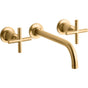 Kohler - Purist Wall-mount bathroom sink faucet trim with Cross handles, 1.2 gpm - Vibrant Brushed Moderne Brass