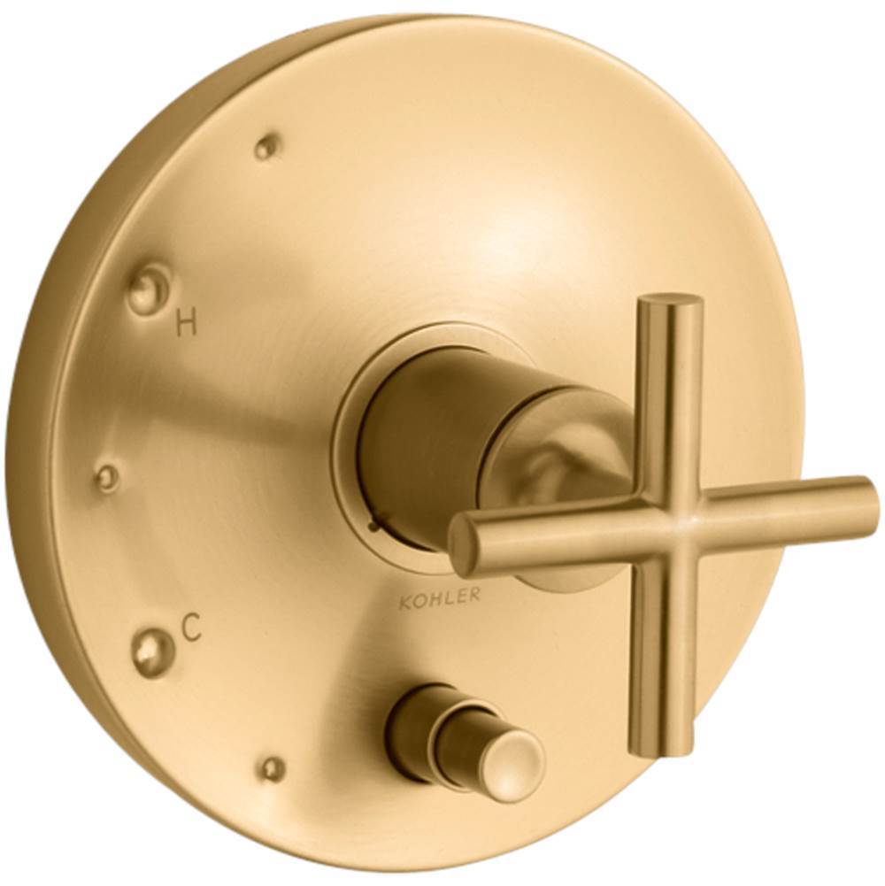 Kohler - Purist Rite-Temp valve trim with push-button diverter and cross handle - Vibrant Brushed Moderne Brass