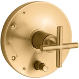 Kohler - Purist Rite-Temp valve trim with push-button diverter and cross handle - Vibrant Brushed Moderne Brass