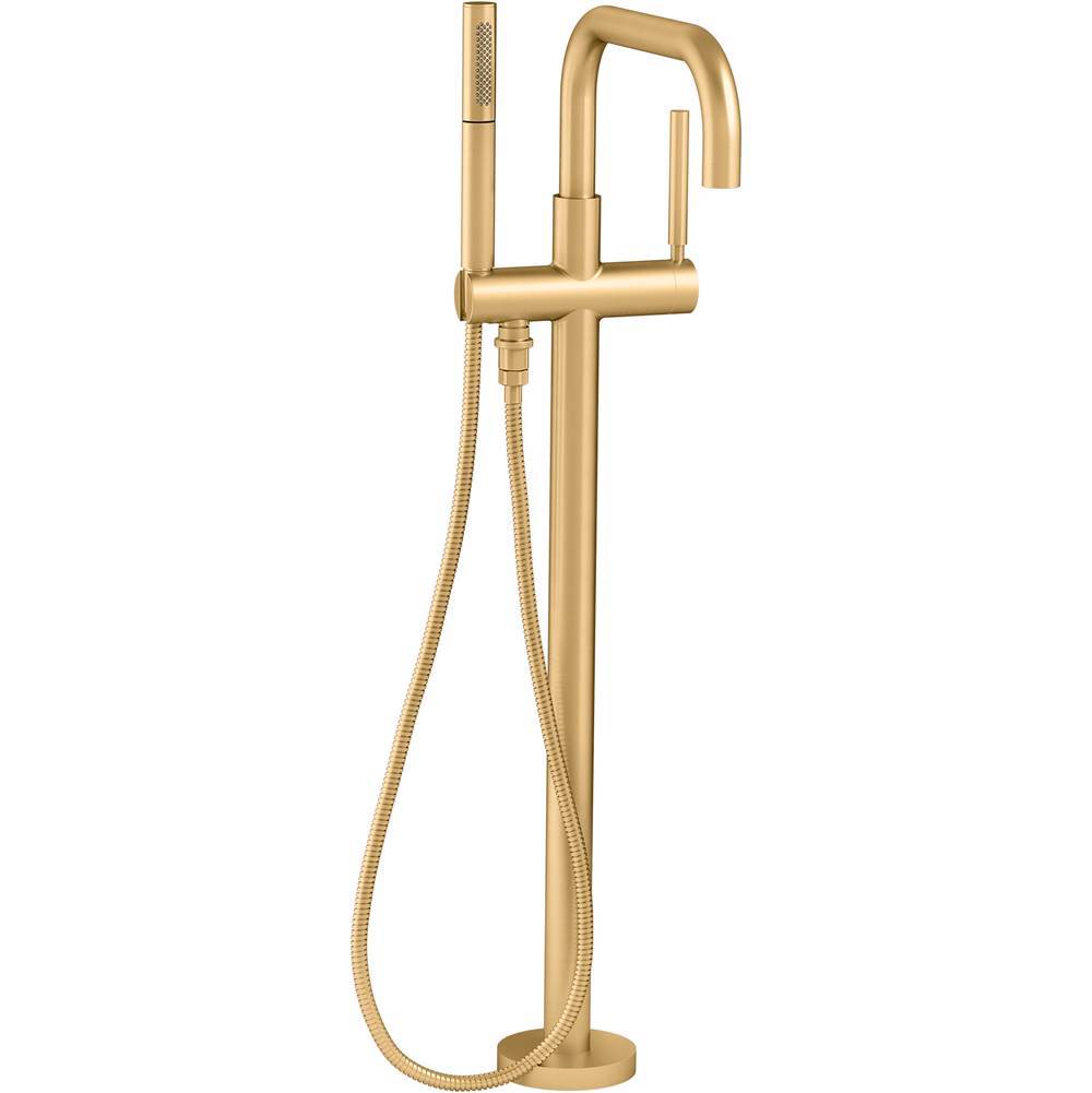 Kohler - Purist Floor-mount bath filler trim with handshower - Vibrant Brushed Moderne Brass