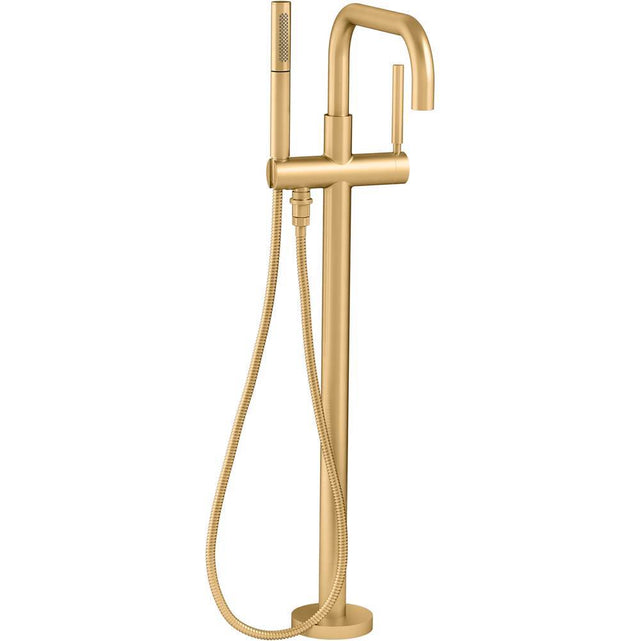 Kohler - Purist Floor-mount bath filler trim with handshower - Vibrant Brushed Moderne Brass