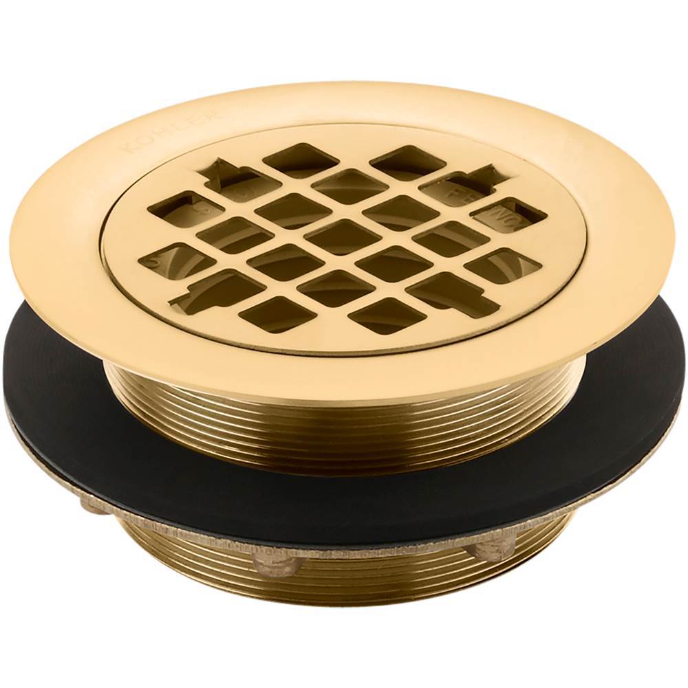 Kohler - Round shower drain for use with plastic pipe, gasket included - Vibrant Brushed Moderne Brass