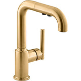 Kohler - Purist Pull-out kitchen sink faucet with three-function sprayhead - Vibrant Brushed Moderne Brass