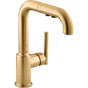 Kohler - Purist Pull-out kitchen sink faucet with three-function sprayhead - Vibrant Brushed Moderne Brass