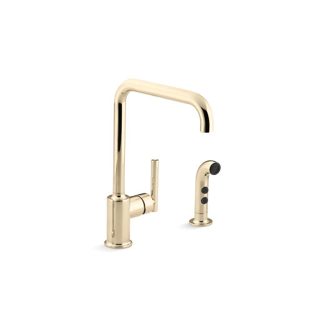 Kohler - Purist Single-handle kitchen sink faucet with side sprayer - Vibrant French Gold