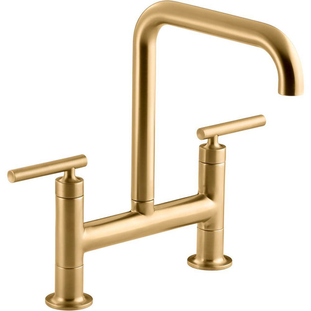 Kohler - Purist Two-hole bridge kitchen sink faucet - Vibrant Brushed Moderne Brass