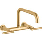 Kohler - Purist Two-hole wall-mount bridge kitchen sink faucet - Vibrant Brushed Moderne Brass