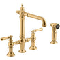 Kohler - Artifacts Two-hole bridge kitchen sink faucet with side sprayer - Vibrant Brushed Moderne Brass