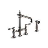 Kohler - Artifacts Two-hole bridge kitchen sink faucet with side sprayer - Vibrant Titanium