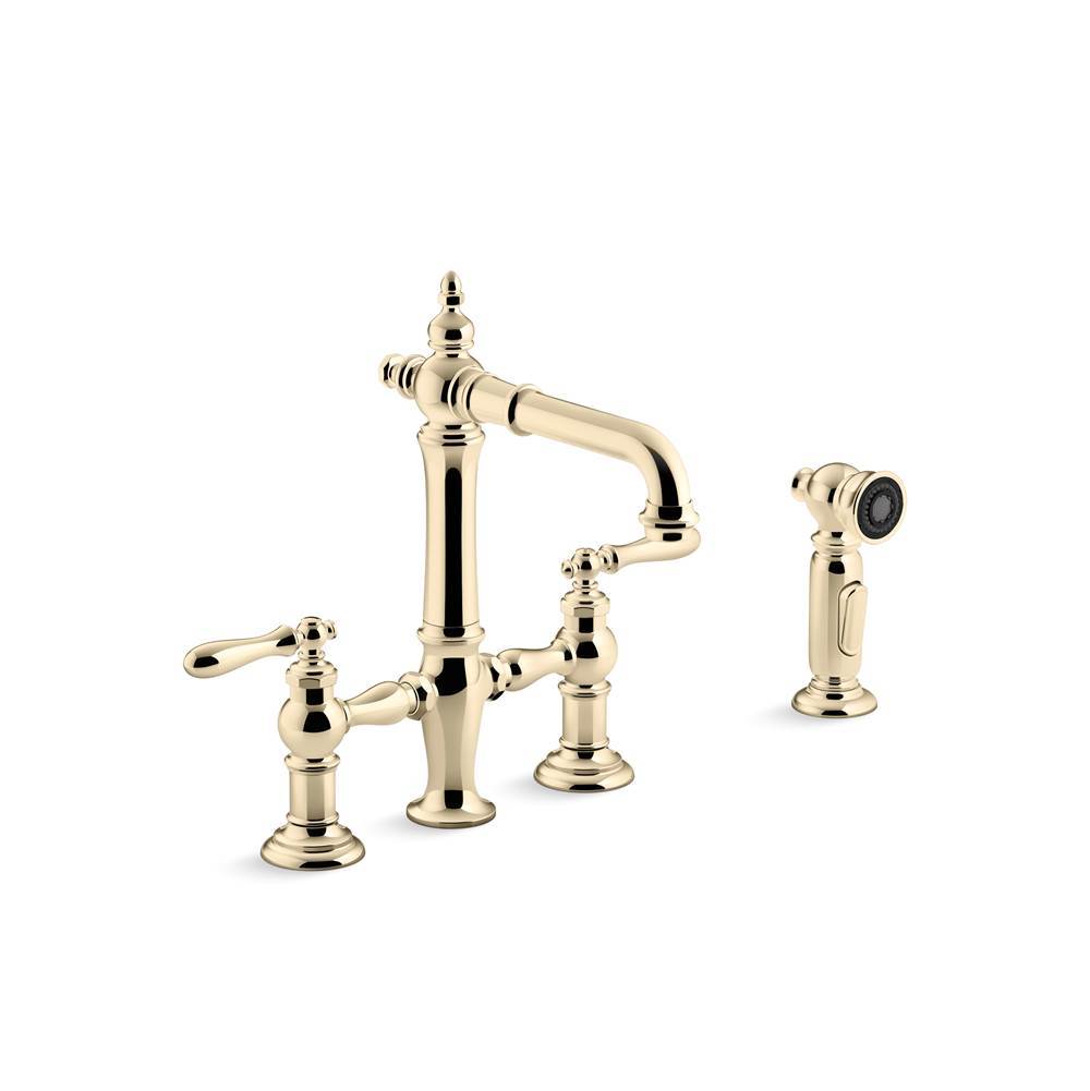Kohler - Artifacts Two-hole bridge bar sink faucet with side sprayer - Vibrant French Gold