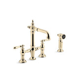 Kohler - Artifacts Two-hole bridge bar sink faucet with side sprayer - Vibrant French Gold