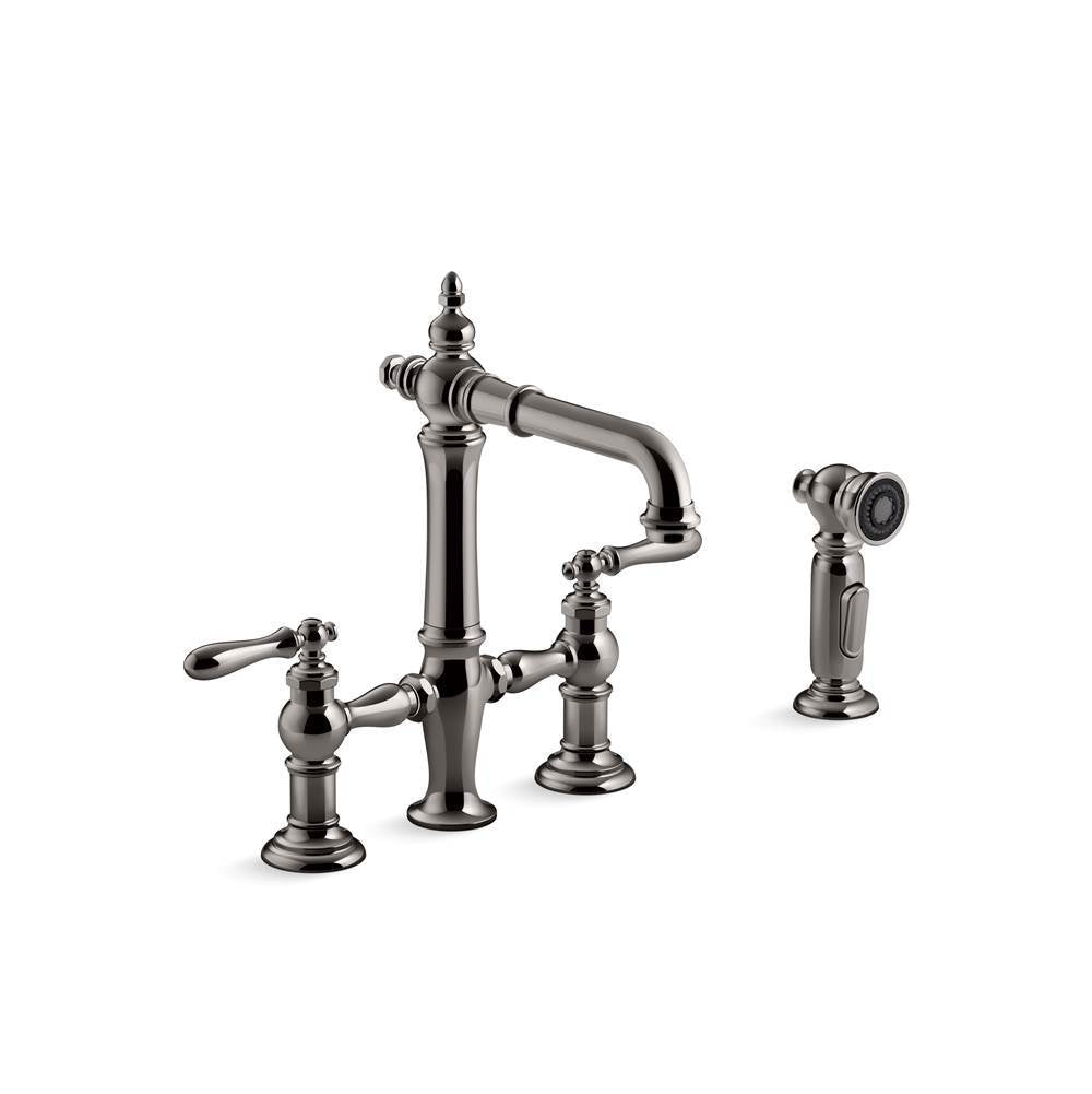 Kohler - Artifacts Two-hole bridge bar sink faucet with side sprayer - Vibrant Titanium
