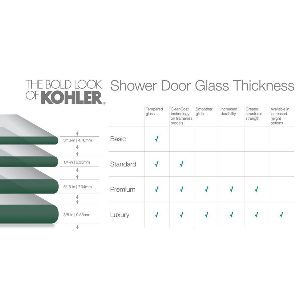 Elate Sliding shower door, 75-1/2'' H x 56-1/4 - 59-5/8'' W, with heavy 5/16'' thick Crystal Clear glass with rectangular grille pattern