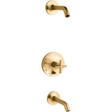 Kohler - Purist Rite-Temp bath and shower trim kit with push-button diverter and cross handle, without showerhead - Vibrant Brushed Moderne Brass