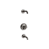 Kohler - Purist Rite-Temp bath and shower trim kit with push-button diverter and cross handle, without showerhead - Vibrant Titanium