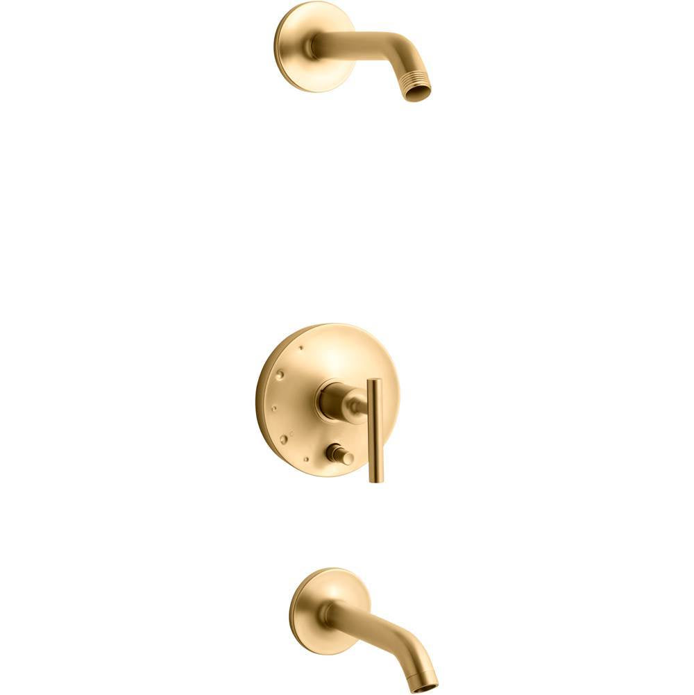 Kohler - Purist Rite-Temp bath and shower trim kit with push-button diverter and lever handle, without showerhead - Vibrant Brushed Moderne Brass