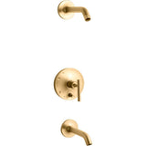 Kohler - Purist Rite-Temp bath and shower trim kit with push-button diverter and lever handle, without showerhead - Vibrant Brushed Moderne Brass